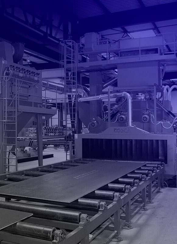 Grenailleuse Industrielle avec large convoyeur à rouleaux avec un dégradé bleu